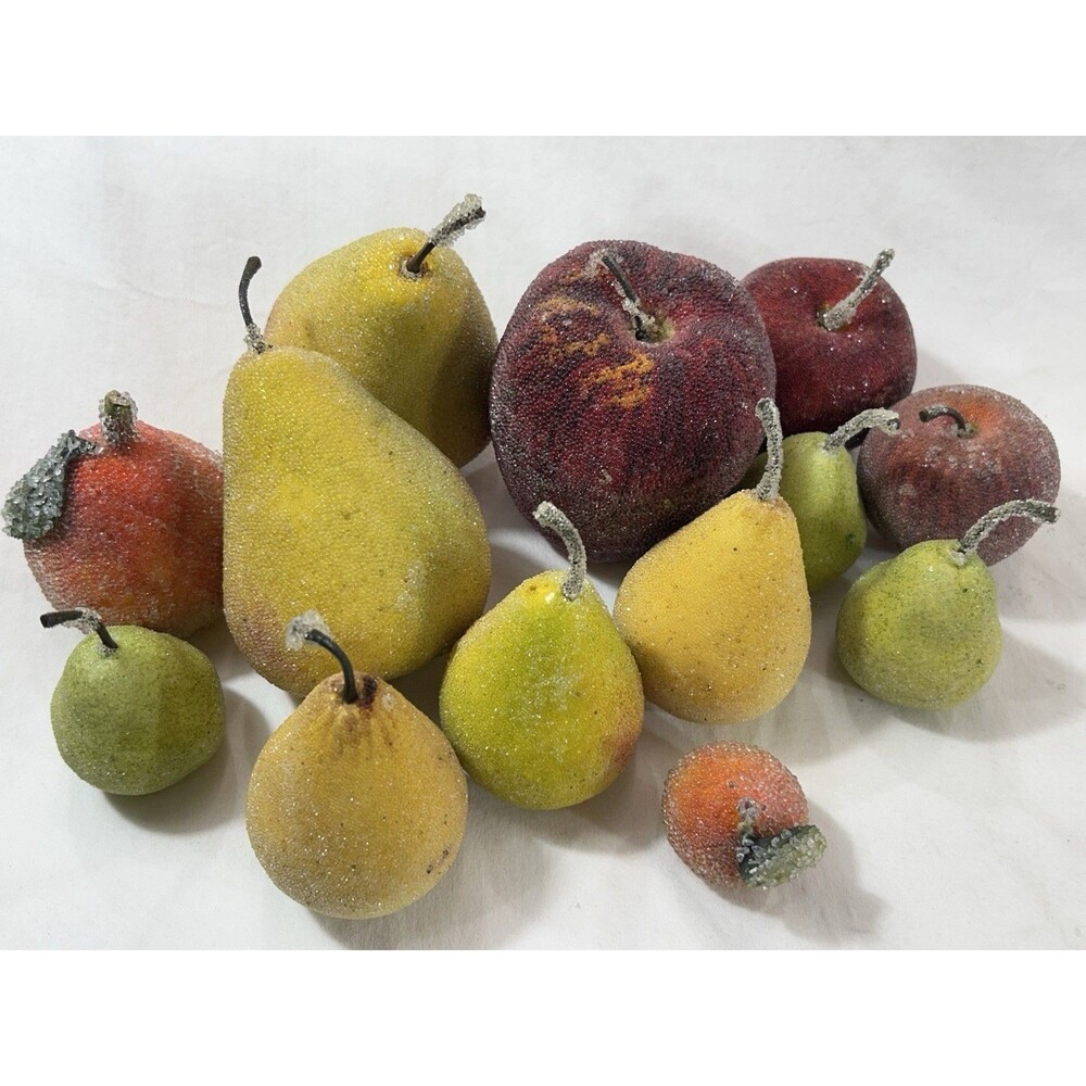Vintage Faux Sugared Beaded Fruit Lot Apples Pears Frosted Display Decor